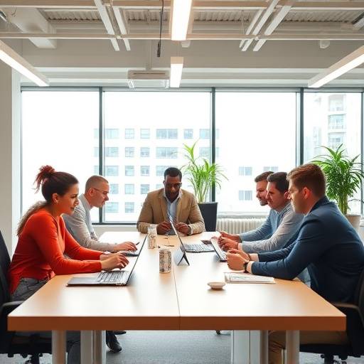 Un gruppo di persone che collaborano in un ambiente di lavoro moderno e luminoso