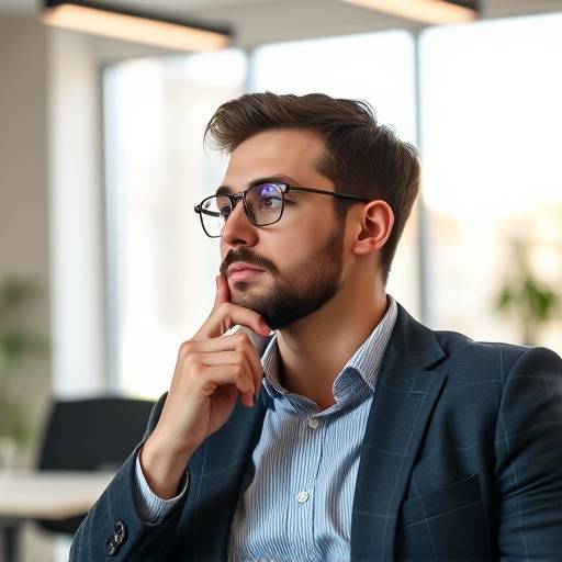 Un uomo che pensa a una strategia aziendale in un ufficio luminoso